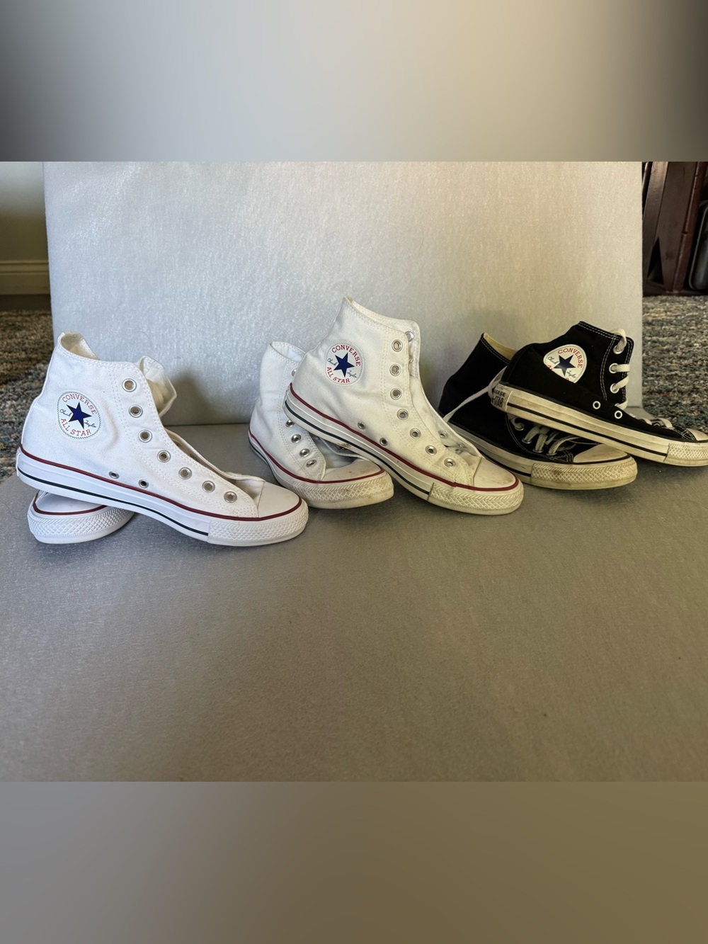 Converse White High-Top Sneakers with Red and Navy Trim